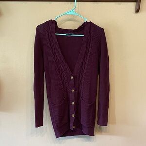 American Eagle Outfitters Deep Purple Knit Cardigan